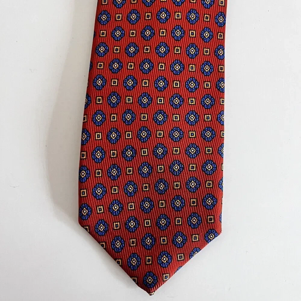 Robert Talbott 100% Silk Tie Orange Blue Made In USA Monterey, CA Men's